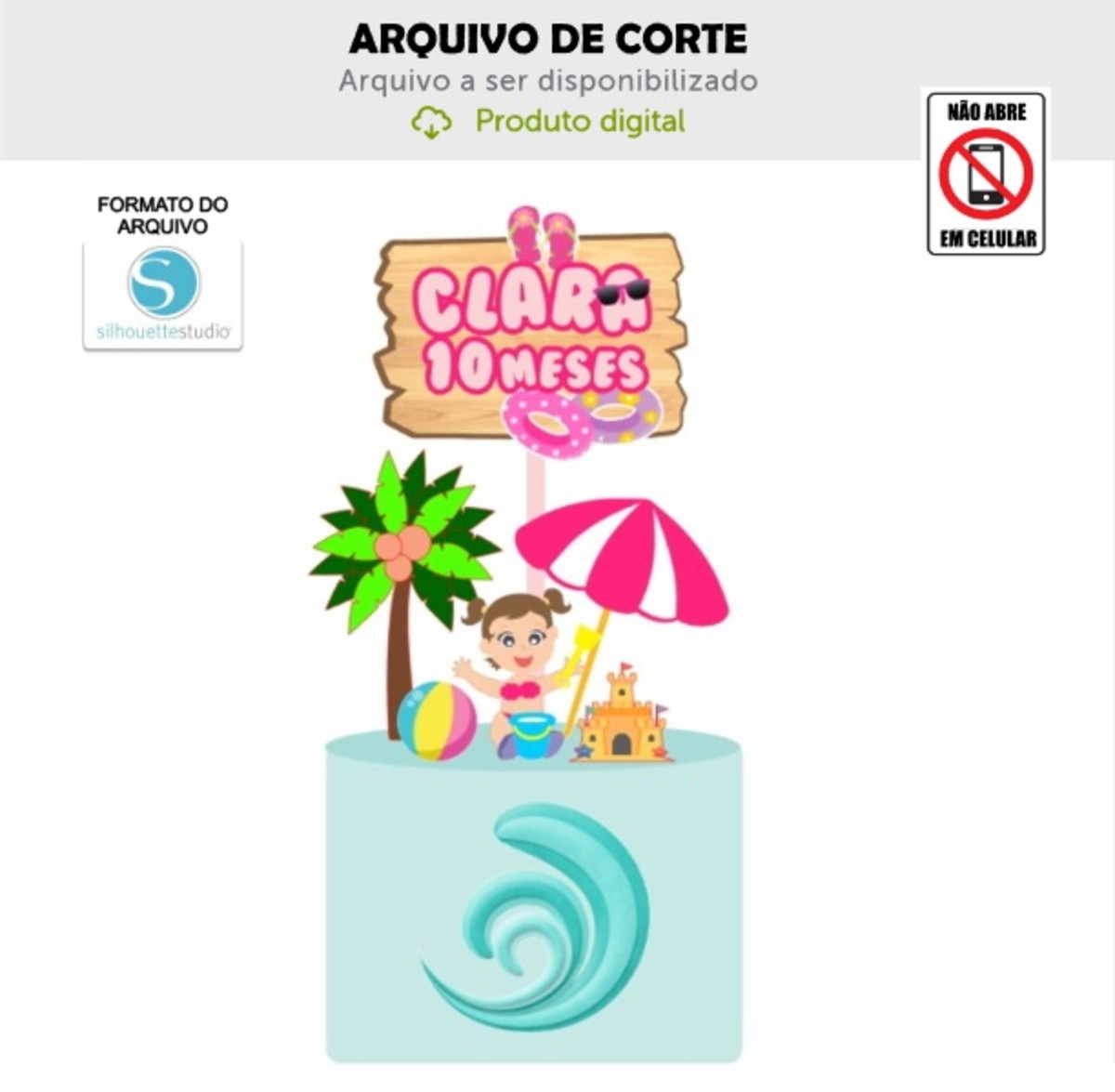 Arquivo de Corte Topo de Bolo Bebê Praia Menina