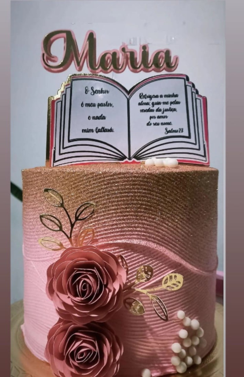 Arquivo de Corte Topo de Bolo Biblia com Flores