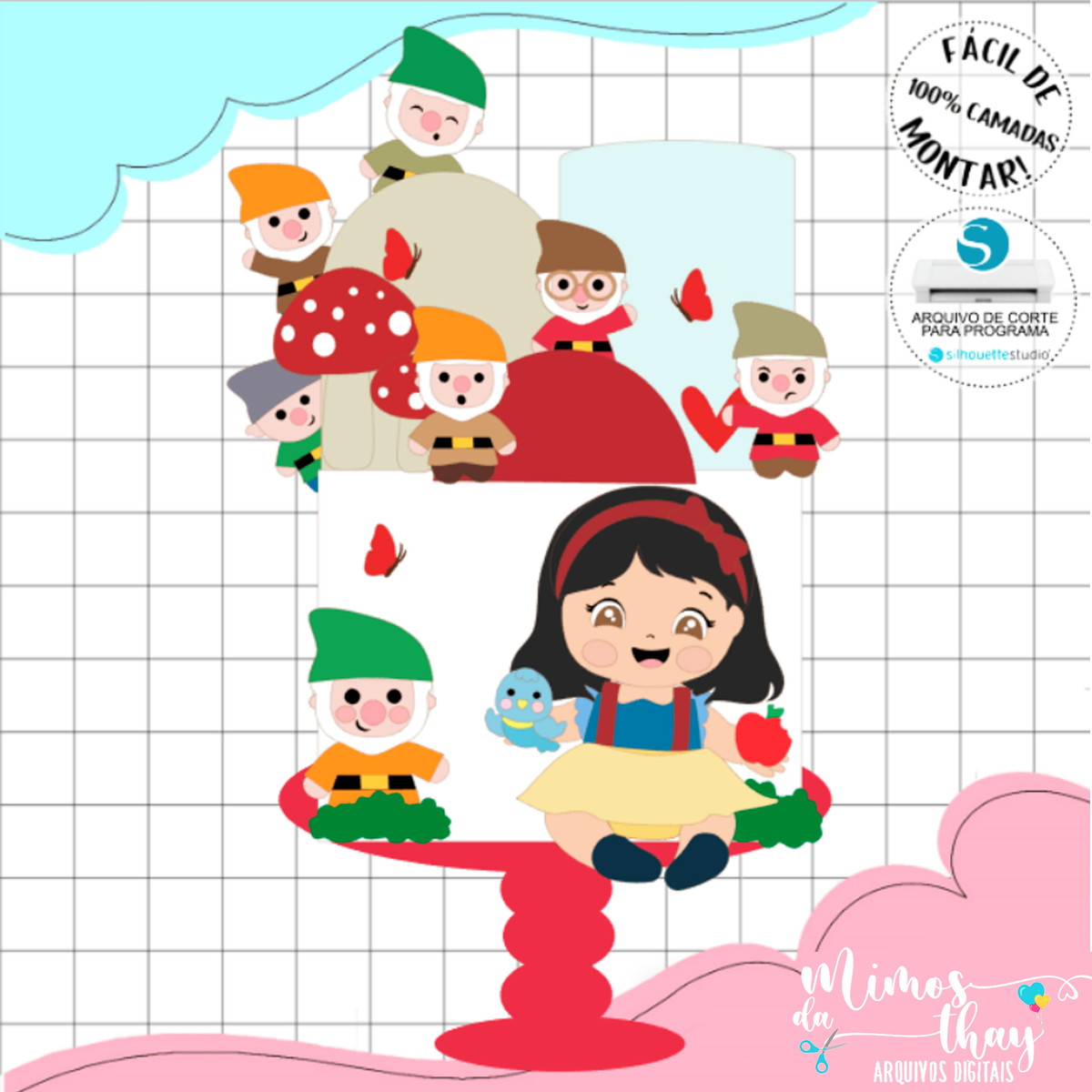 Arquivo de Corte: Topo de Bolo Branca de Neve Cute 018