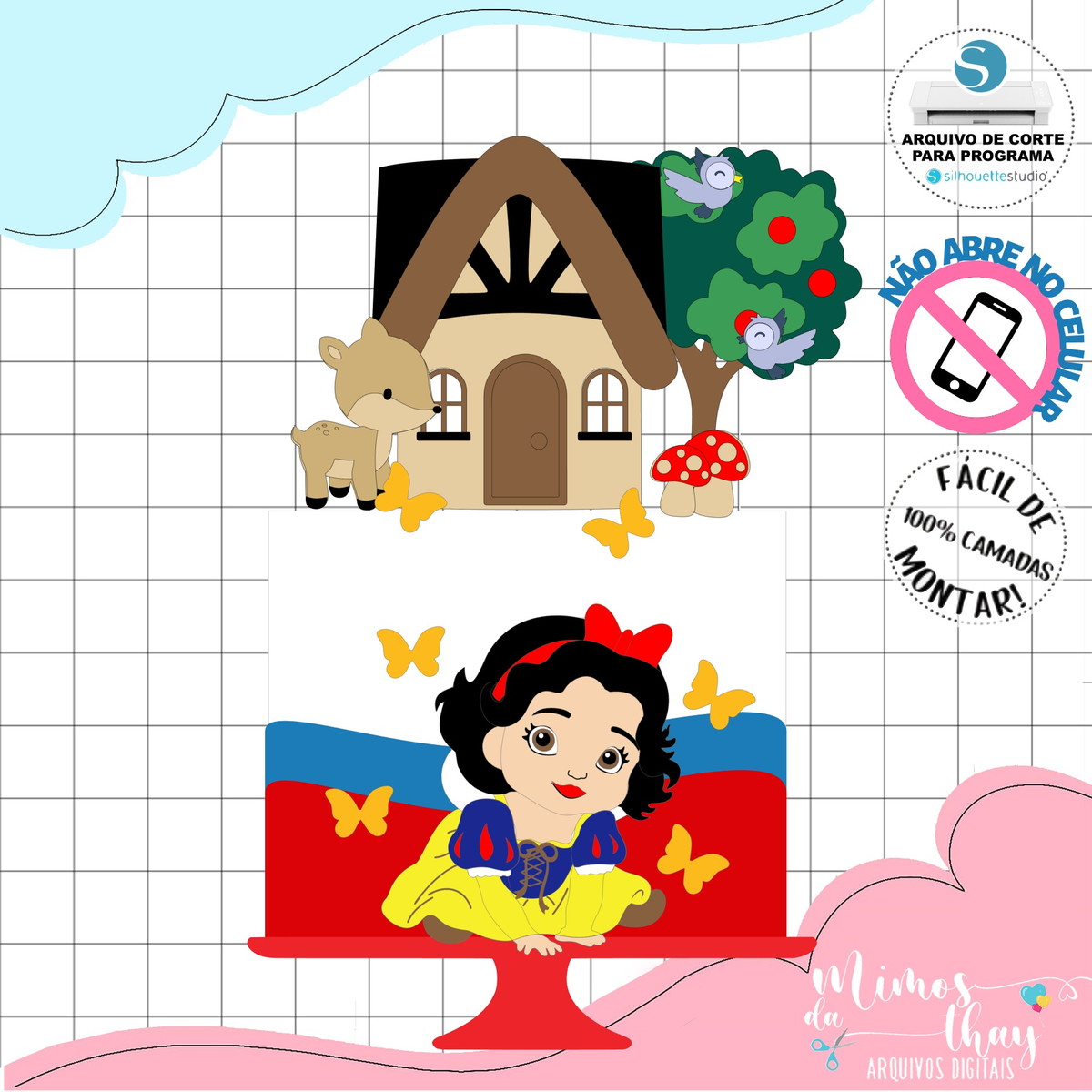 Arquivo de Corte: Topo de Bolo Branca de Neve Cute 026