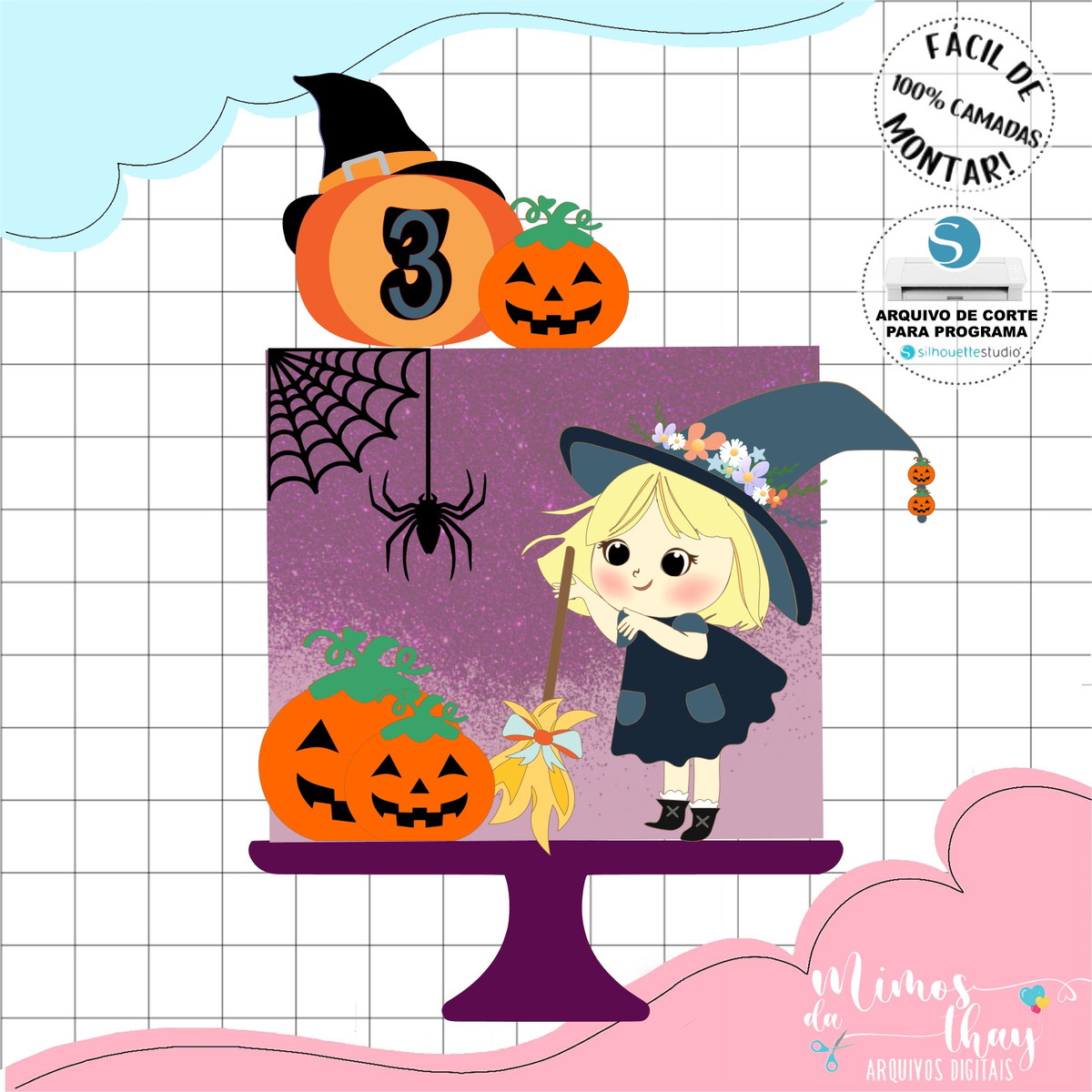 Arquivo de Corte Topo de Bolo Bruxinha Cute Halloween 070