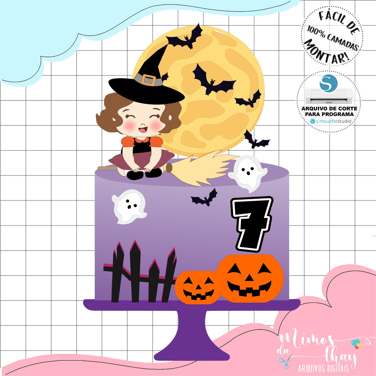 Arquivo de Corte Topo de Bolo Bruxinha Cute Halloween 075