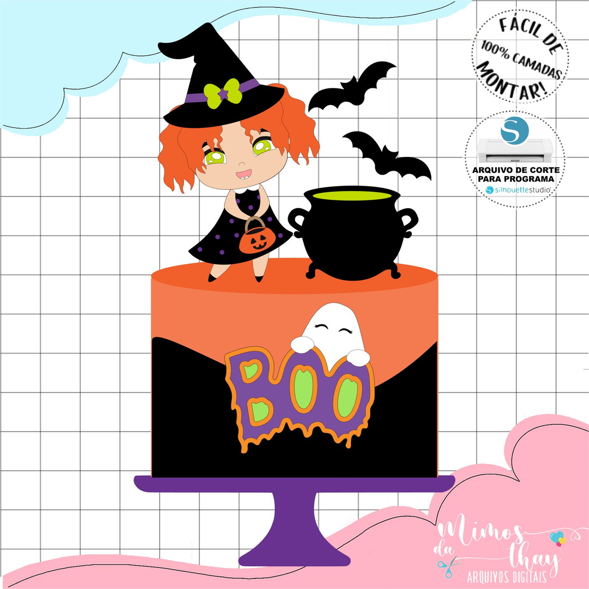 Arquivo de Corte Topo de Bolo Bruxinha Cute Halloween 078