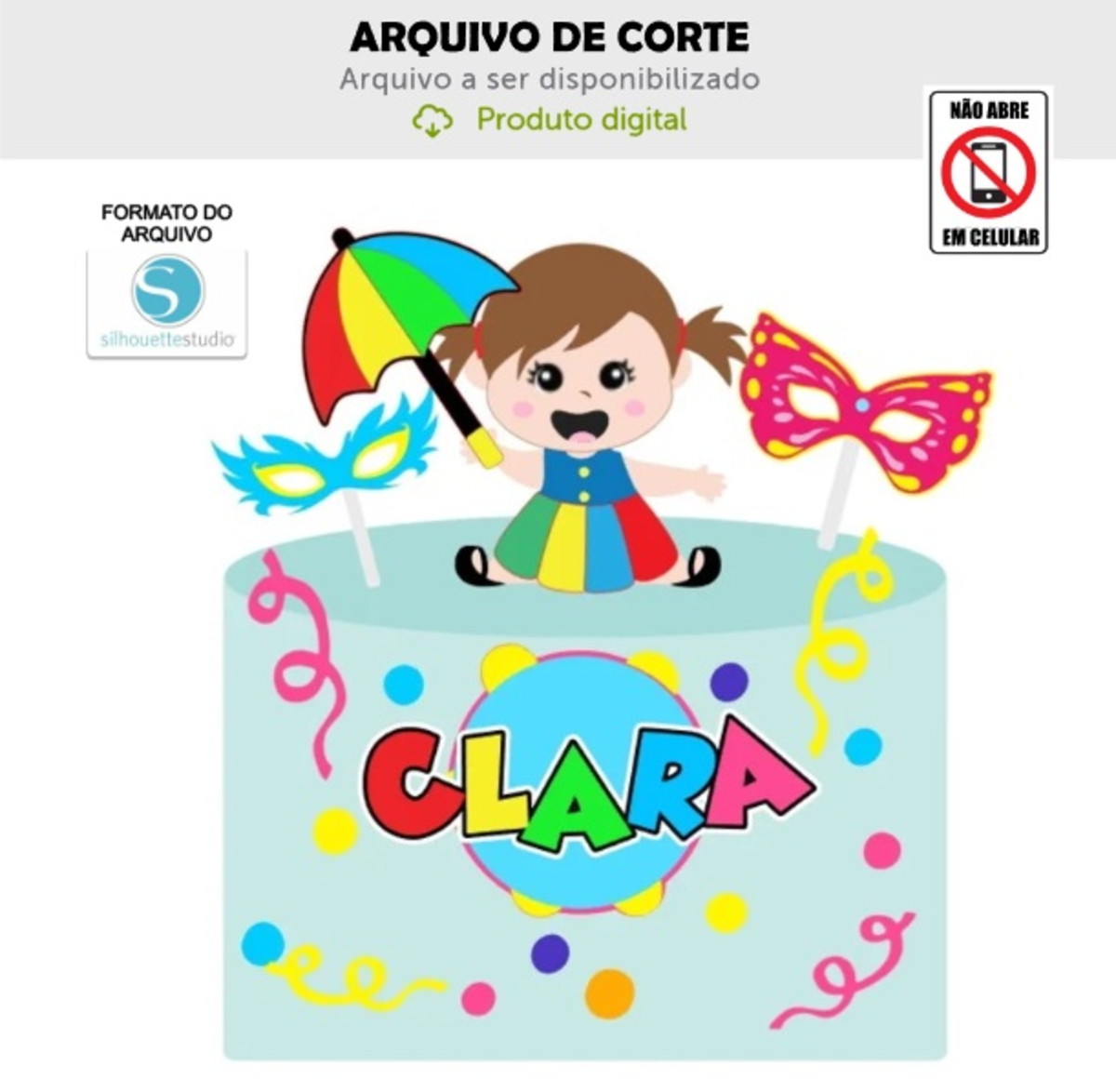 Arquivo de Corte Topo de Bolo Carnaval Frevo Bebê