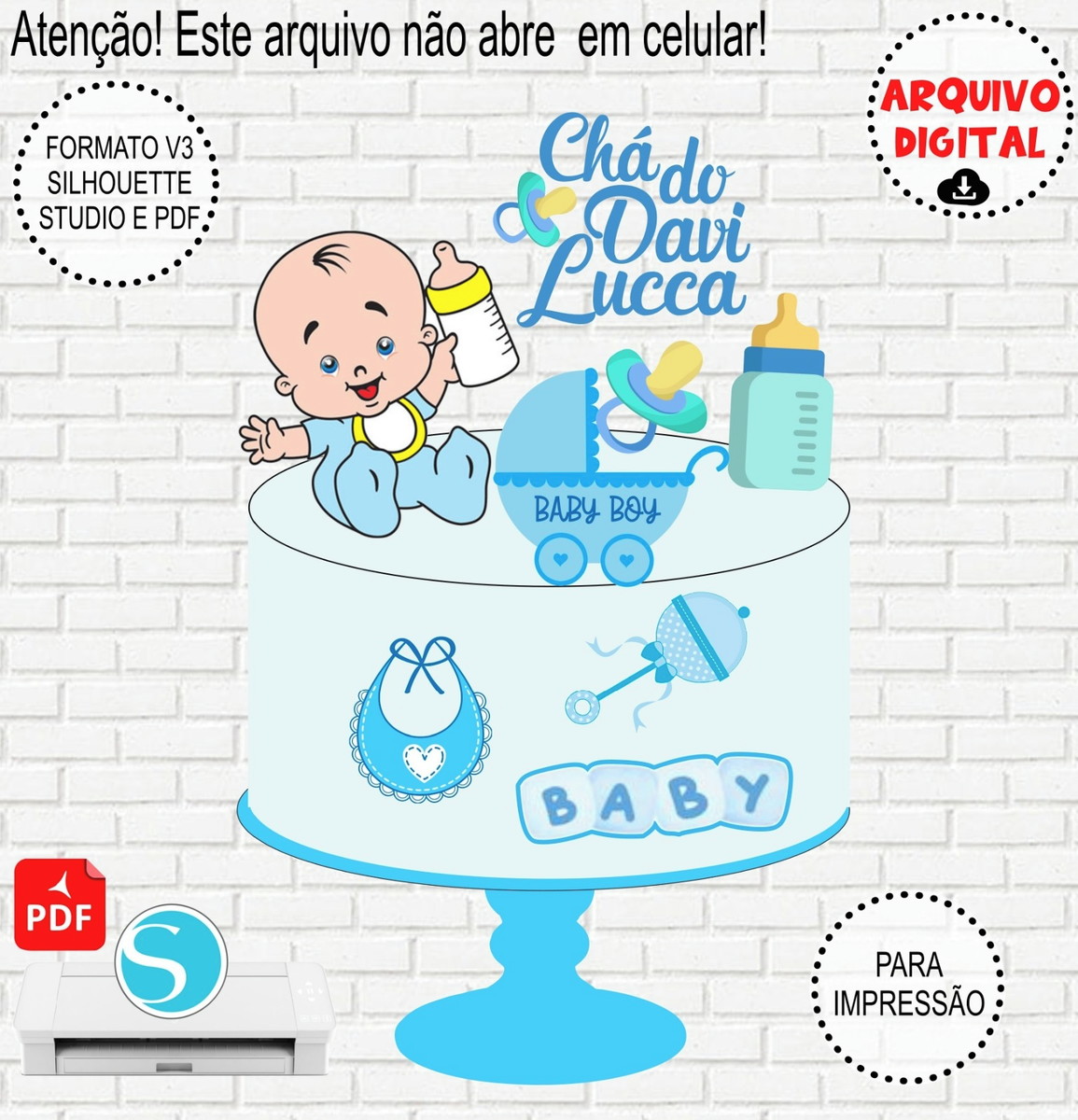 Arquivo de Corte Topo de Bolo Chá de Bebê Menino #904
