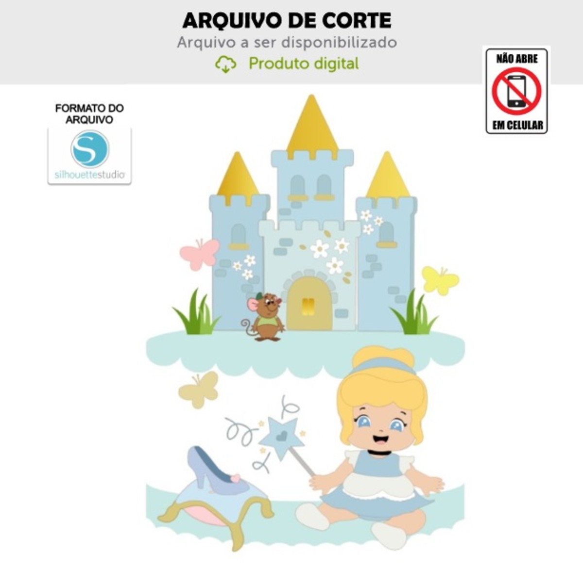 Arquivo de Corte Topo de Bolo Cinderela Bebê