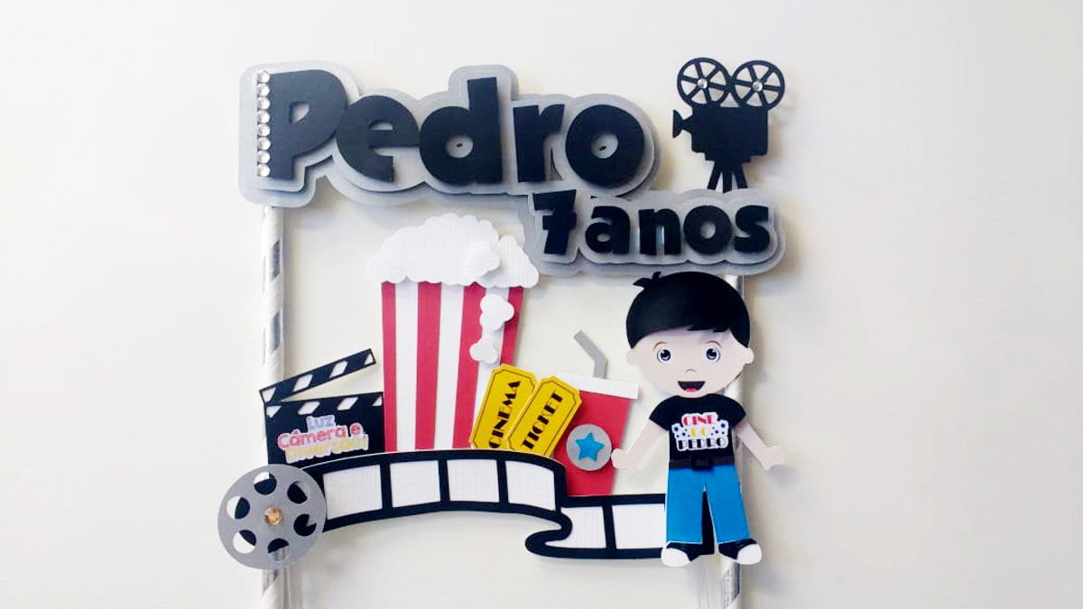 Studio/pdf Arquivo de Corte Topo de Bolo Cinema Menino - Imagem 2
