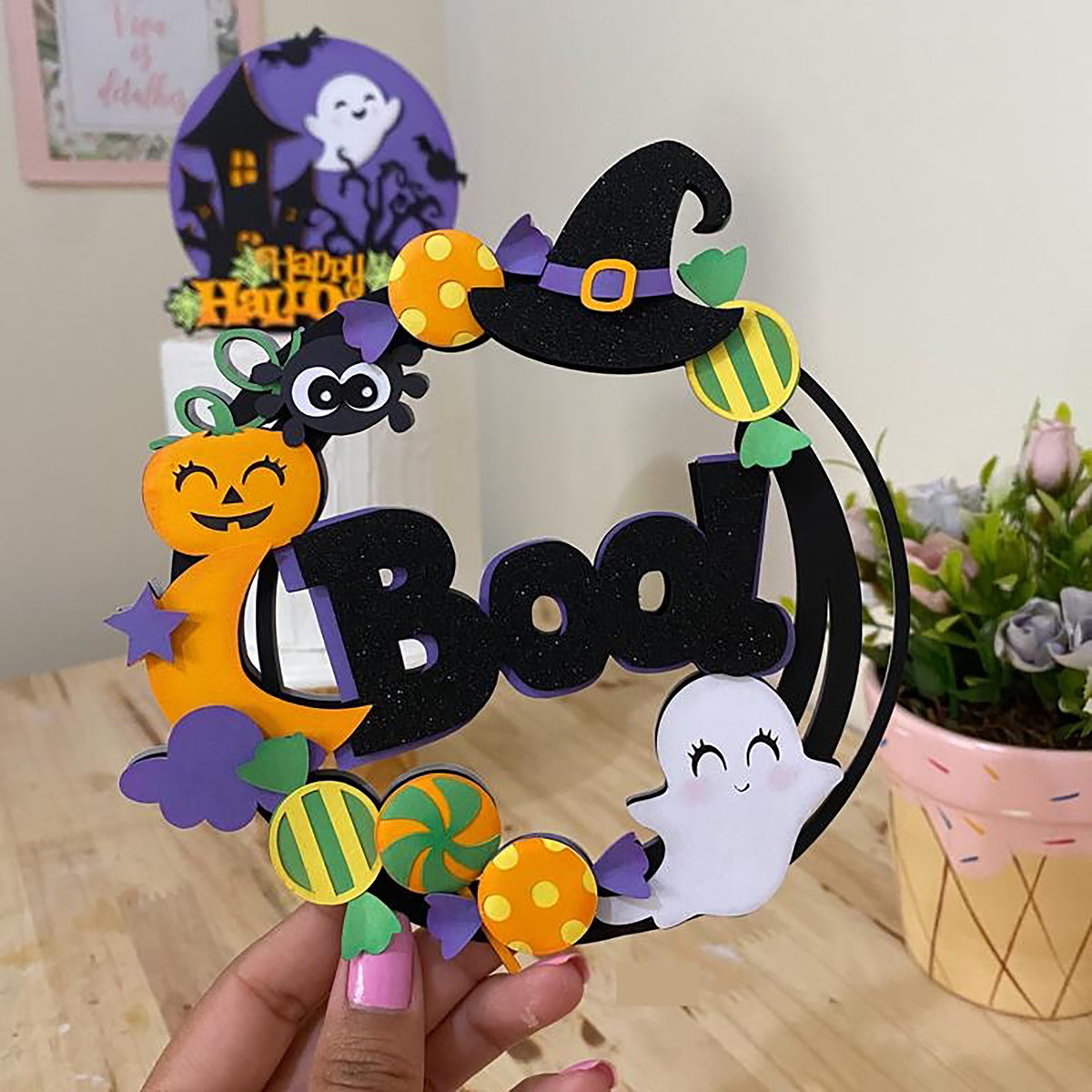 Arquivo de Corte: Topo de Bolo Circular Halloween Cute 041