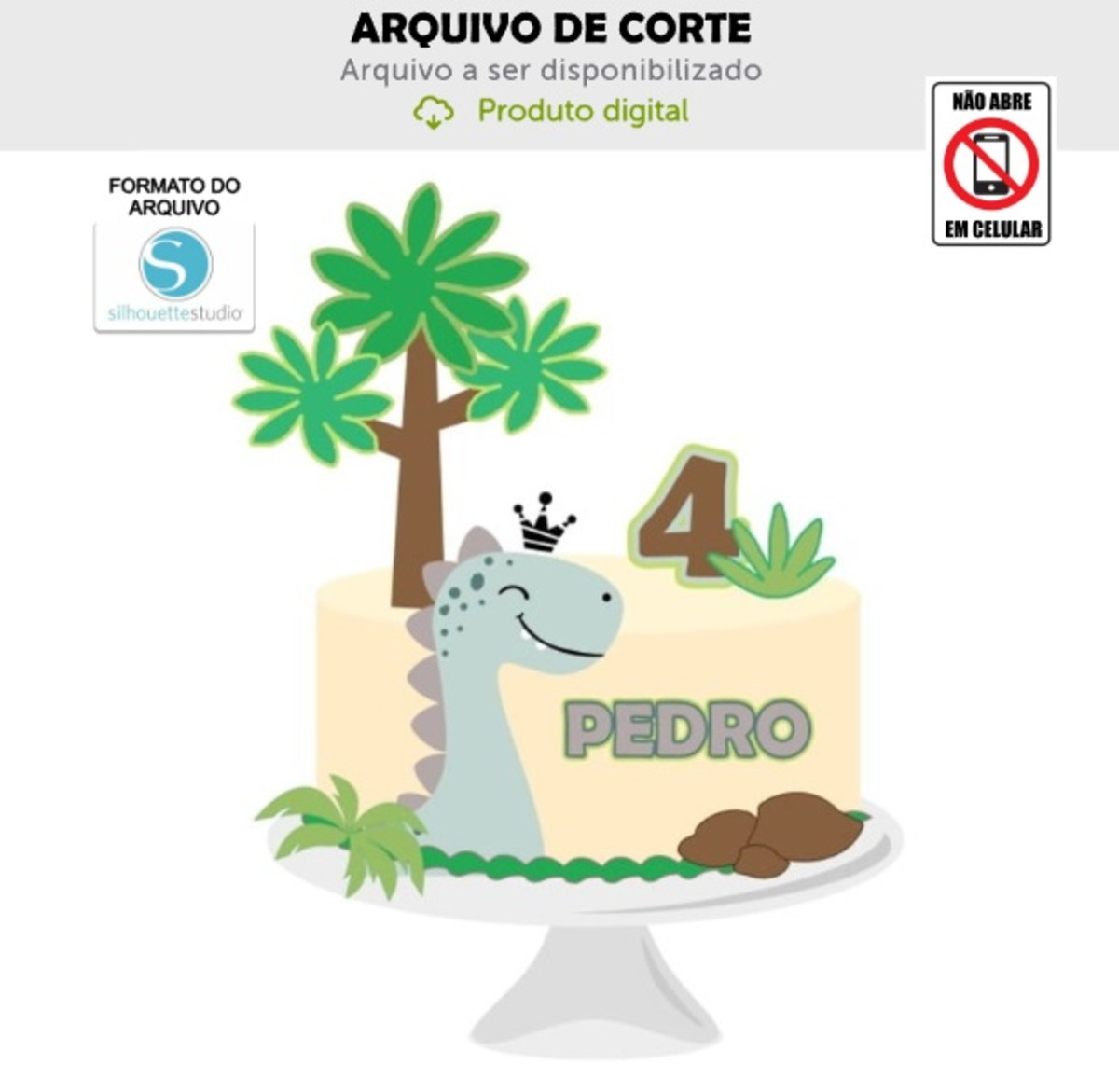 Arquivo de Corte Topo de Bolo Cute Dino