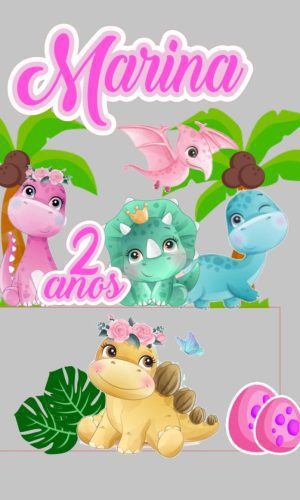 Arquivo de Corte Topo de Bolo Dino Menina