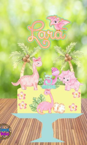 Arquivo de Corte Topo de Bolo Dino Rosa Meninas