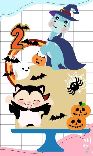 Arquivo de Corte Topo de Bolo Dinossauros Cute Halloween 076
