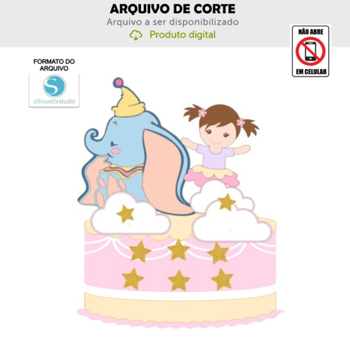 Arquivo de Corte Topo de Bolo Dumbo Menina