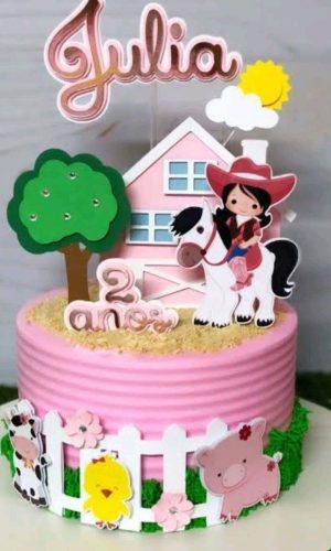 Arquivo de Corte Topo de Bolo Fazendinha Menina Rosa Studio