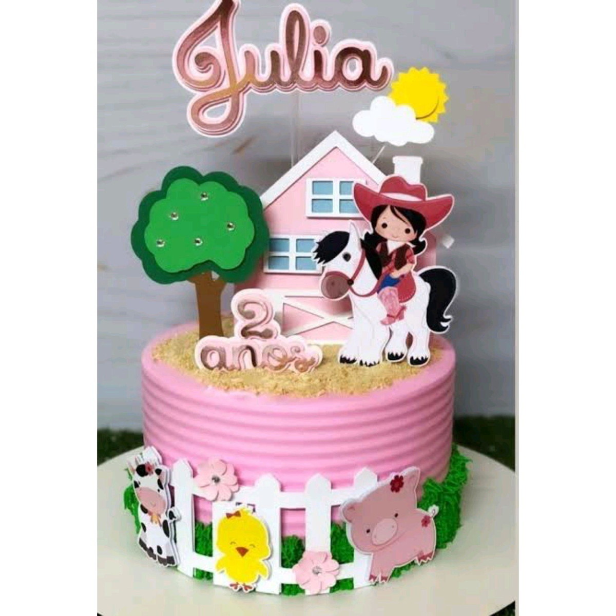 Arquivo de Corte Topo de Bolo Fazendinha Menina Rosa Studio
