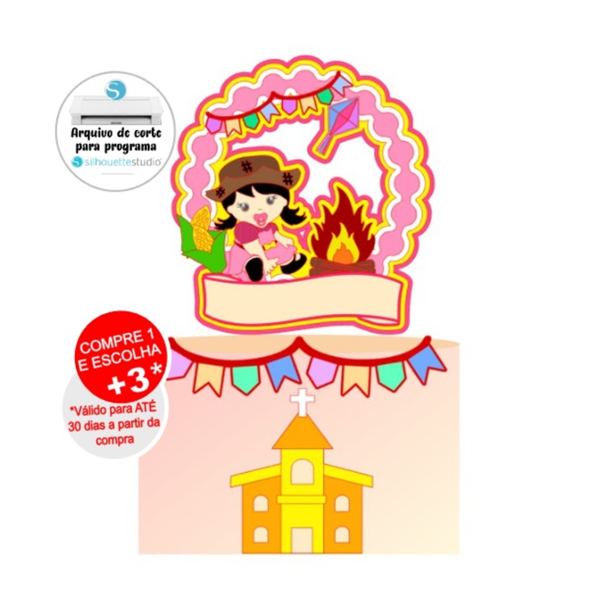 Arquivo de Corte Topo de Bolo Festa Junina Bebê Menina