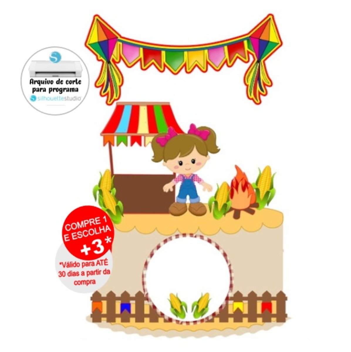 Arquivo de Corte Topo de Bolo Festa Junina Menina