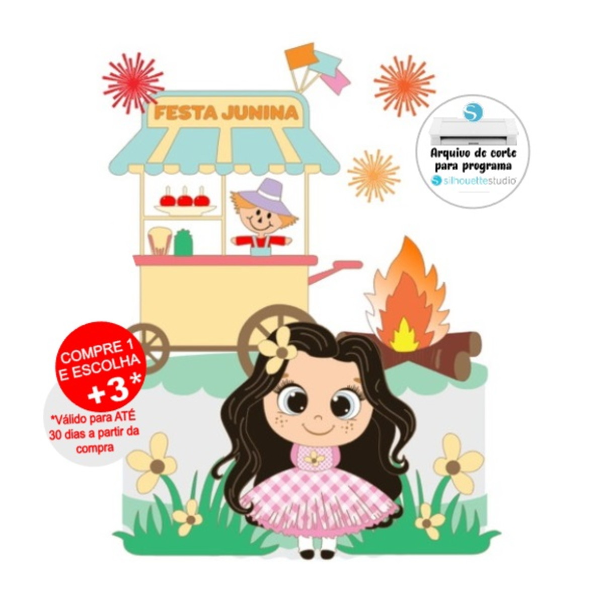 Arquivo de Corte Topo de Bolo Festa Junina Menina