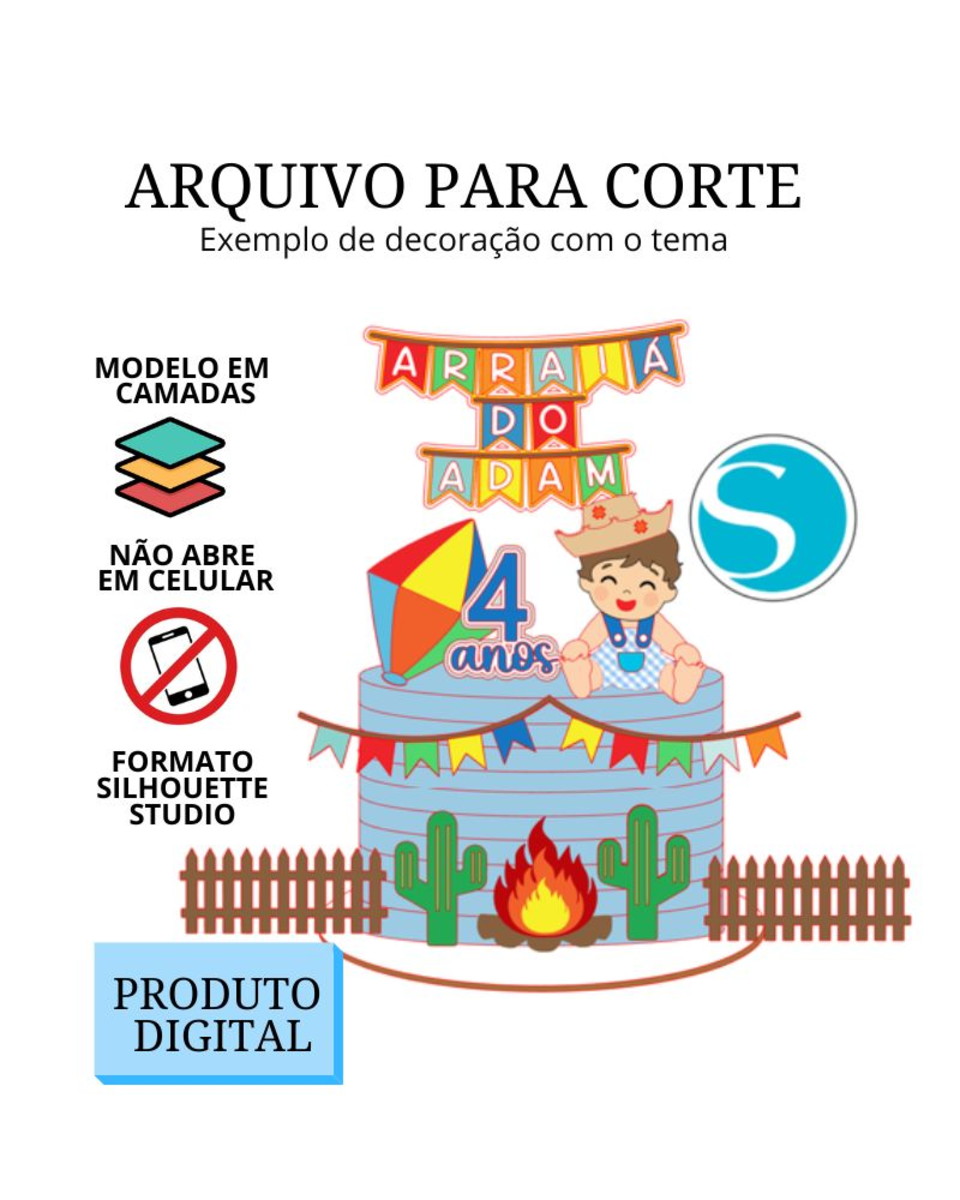 Arquivo de Corte Topo de Bolo - Festa Junina Menino c Balão