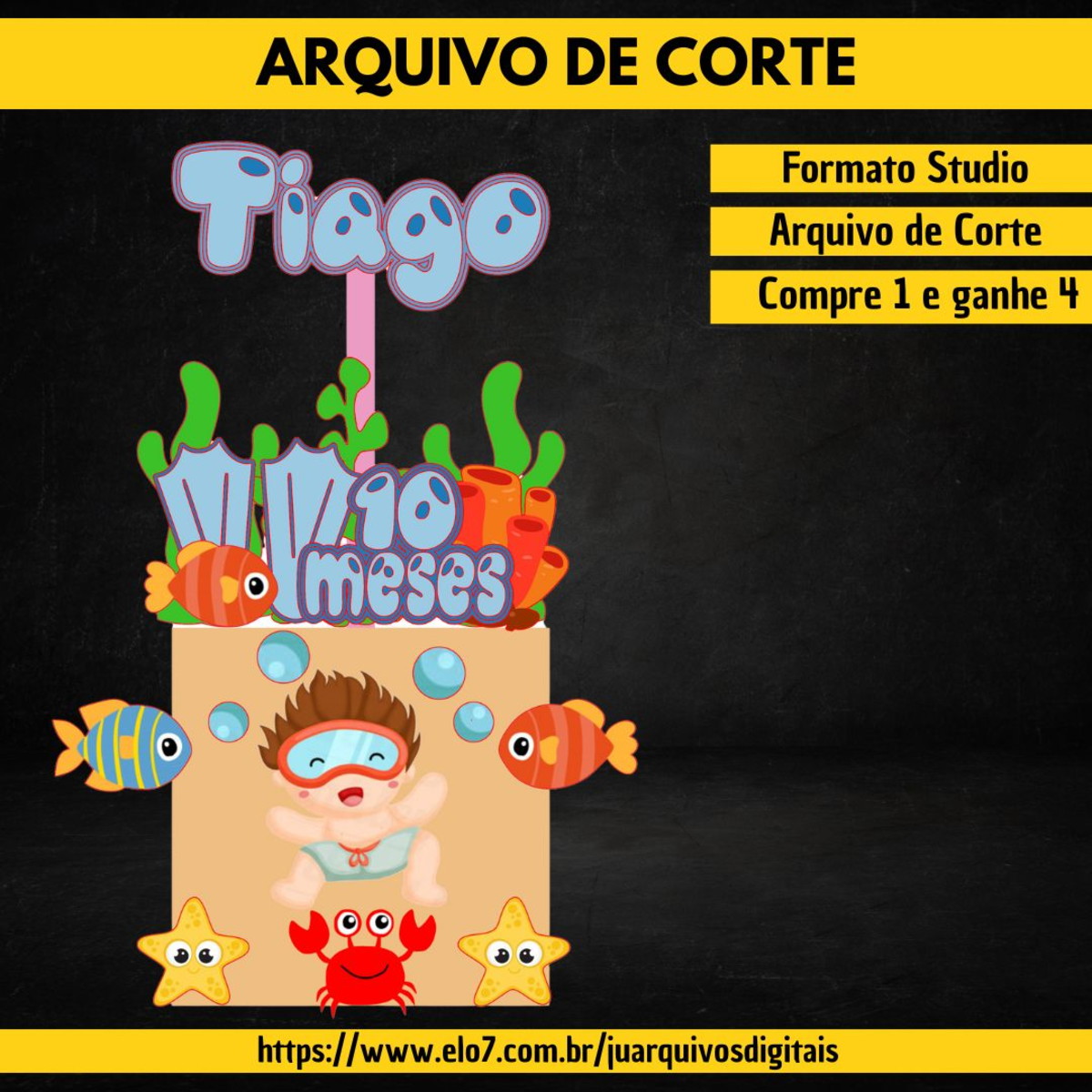 Arquivo de Corte Topo de Bolo Fundo do Mar Menino Studio 004