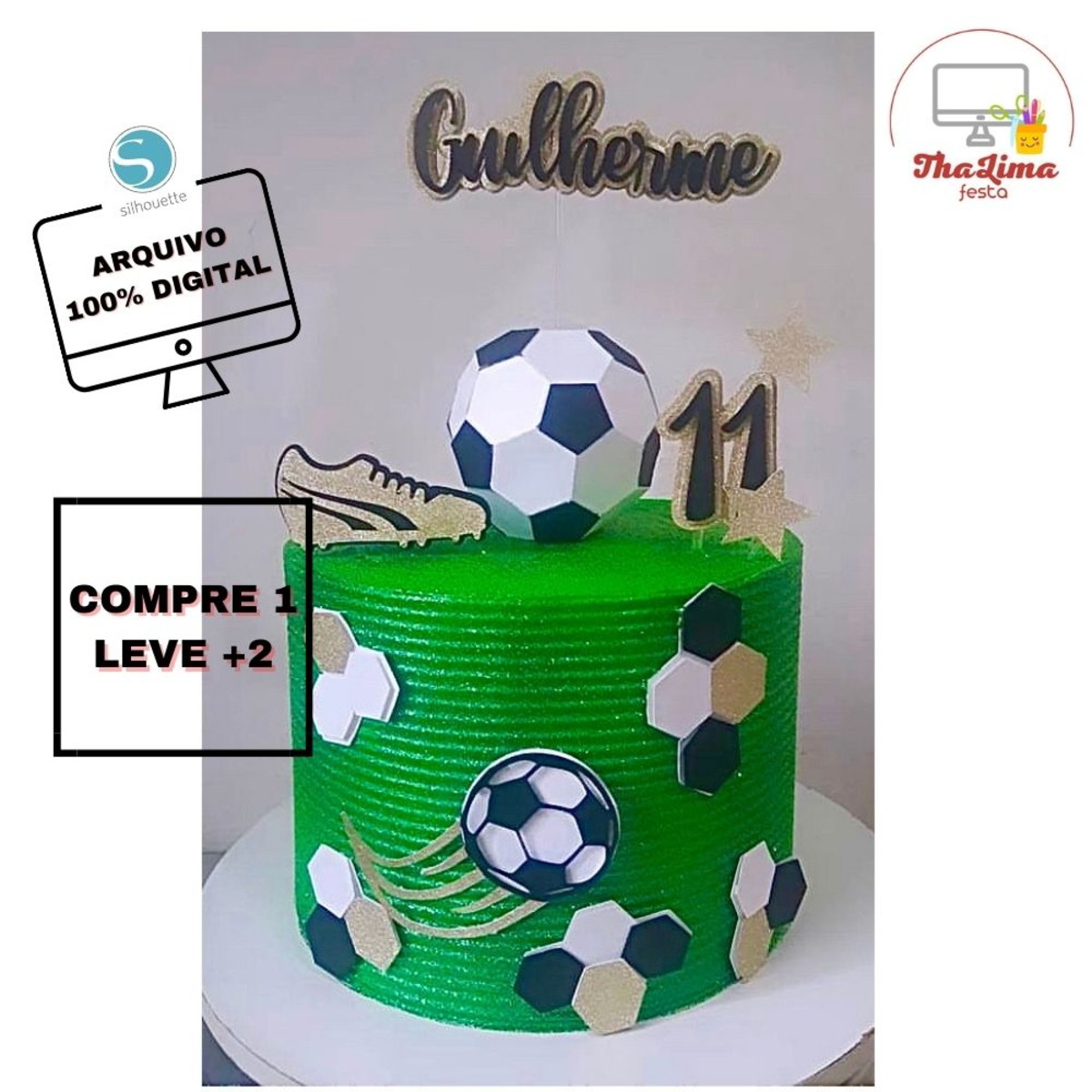 Arquivo de Corte Topo de Bolo Futebol Bola 3d Camadas