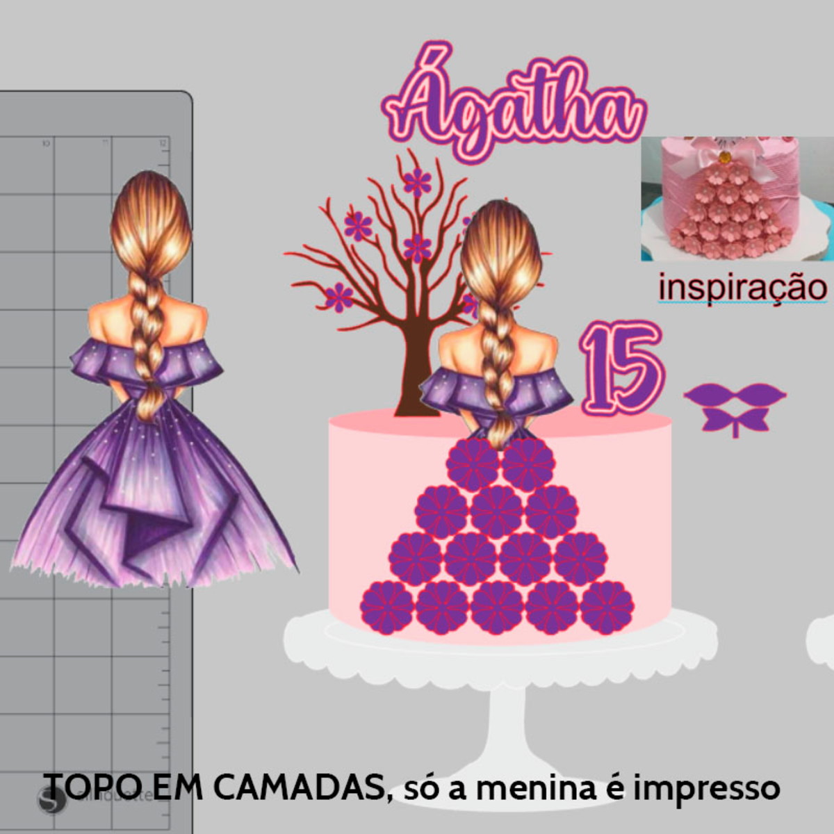Arquivo de Corte Topo de Bolo Garota de Costas Vestido 3 +br - Imagem 2