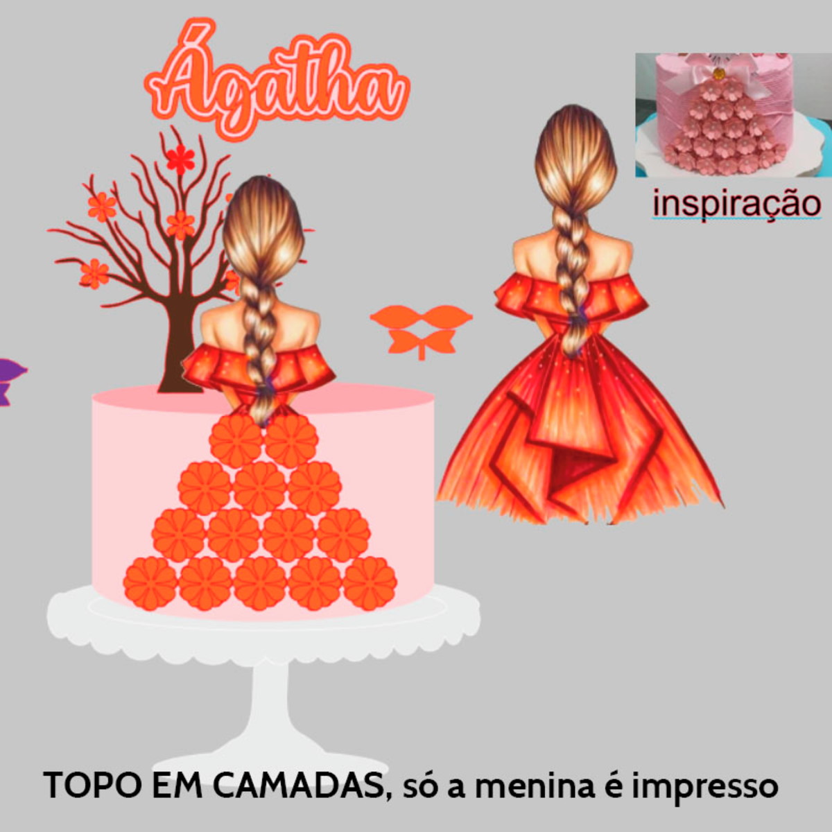 Arquivo de Corte Topo de Bolo Garota de Costas Vestido 3 +br - Imagem 3