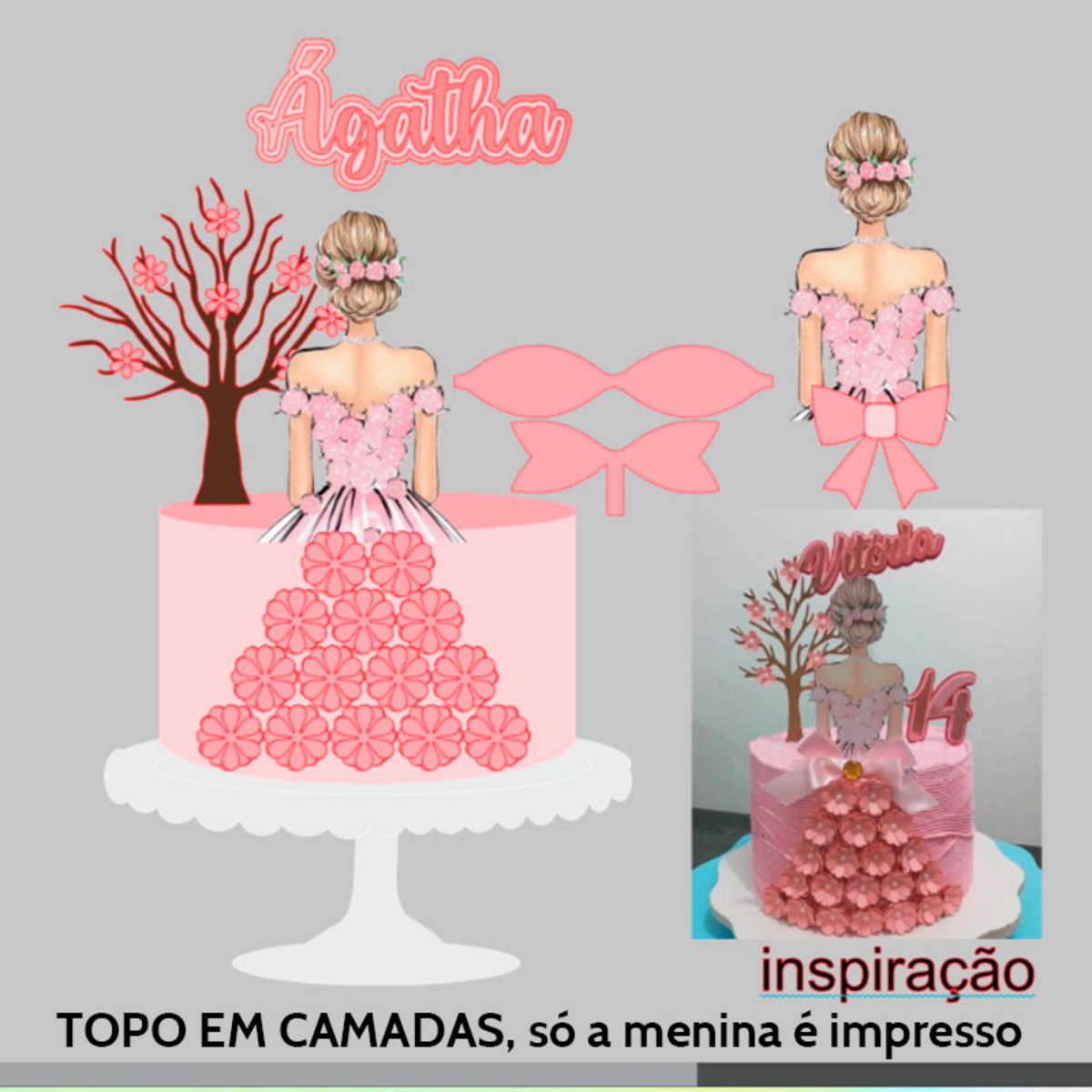 Arquivo de Corte Topo de Bolo Garota de Costas Vestido +brin