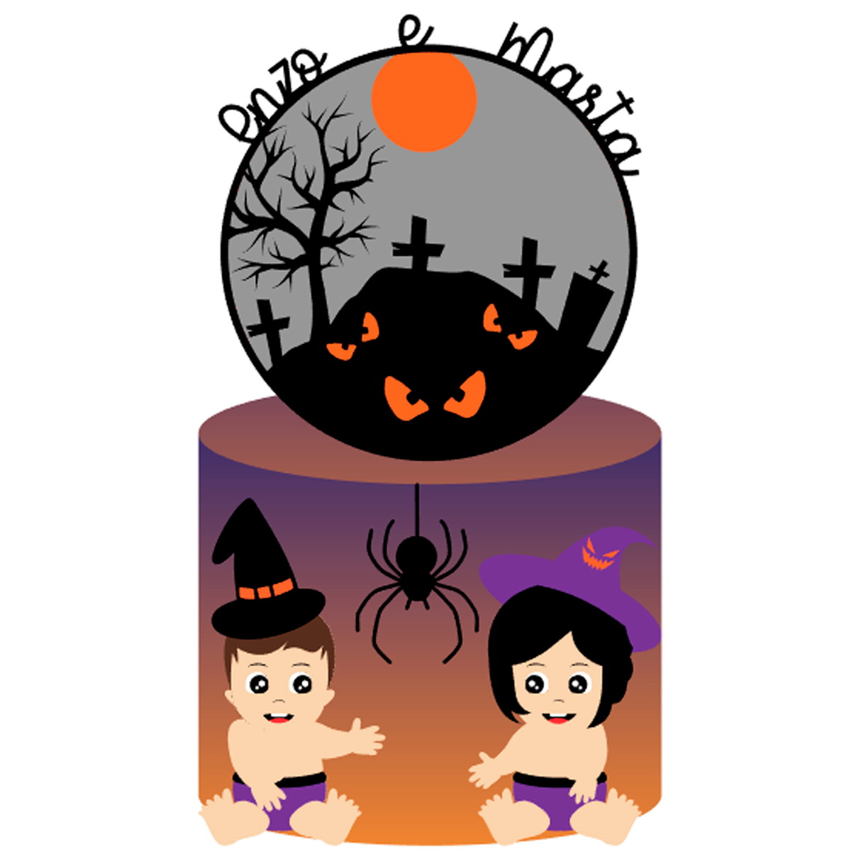 Arquivo de Corte: Topo de Bolo Halloween Menino e Menina 018