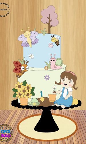 Arquivo de Corte Topo de Bolo Jardinagem Menina