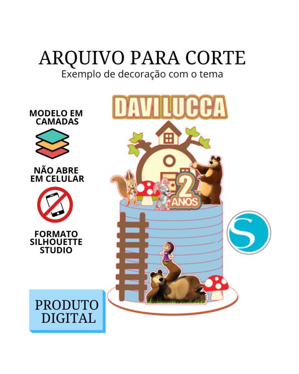 Arquivo de Corte Topo de Bolo - Masha e Urso Menino
