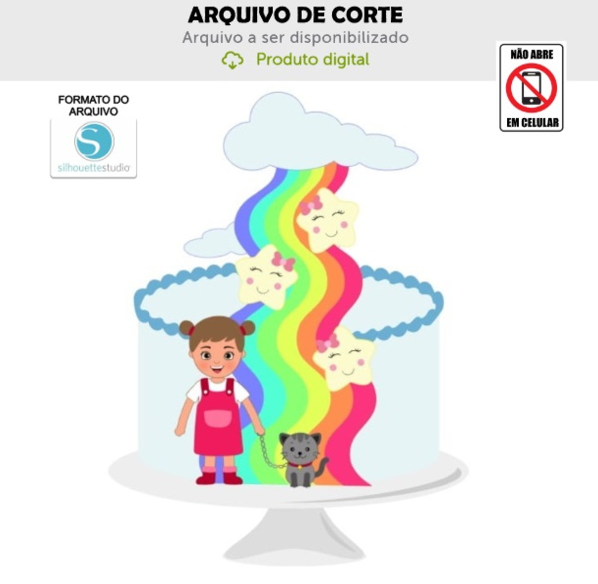Arquivo de Corte Topo de Bolo Menina Arco Iris
