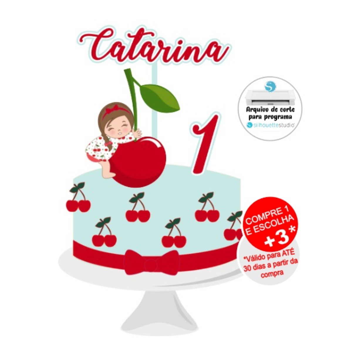 Arquivo de Corte Topo de Bolo Menina Cerejinha