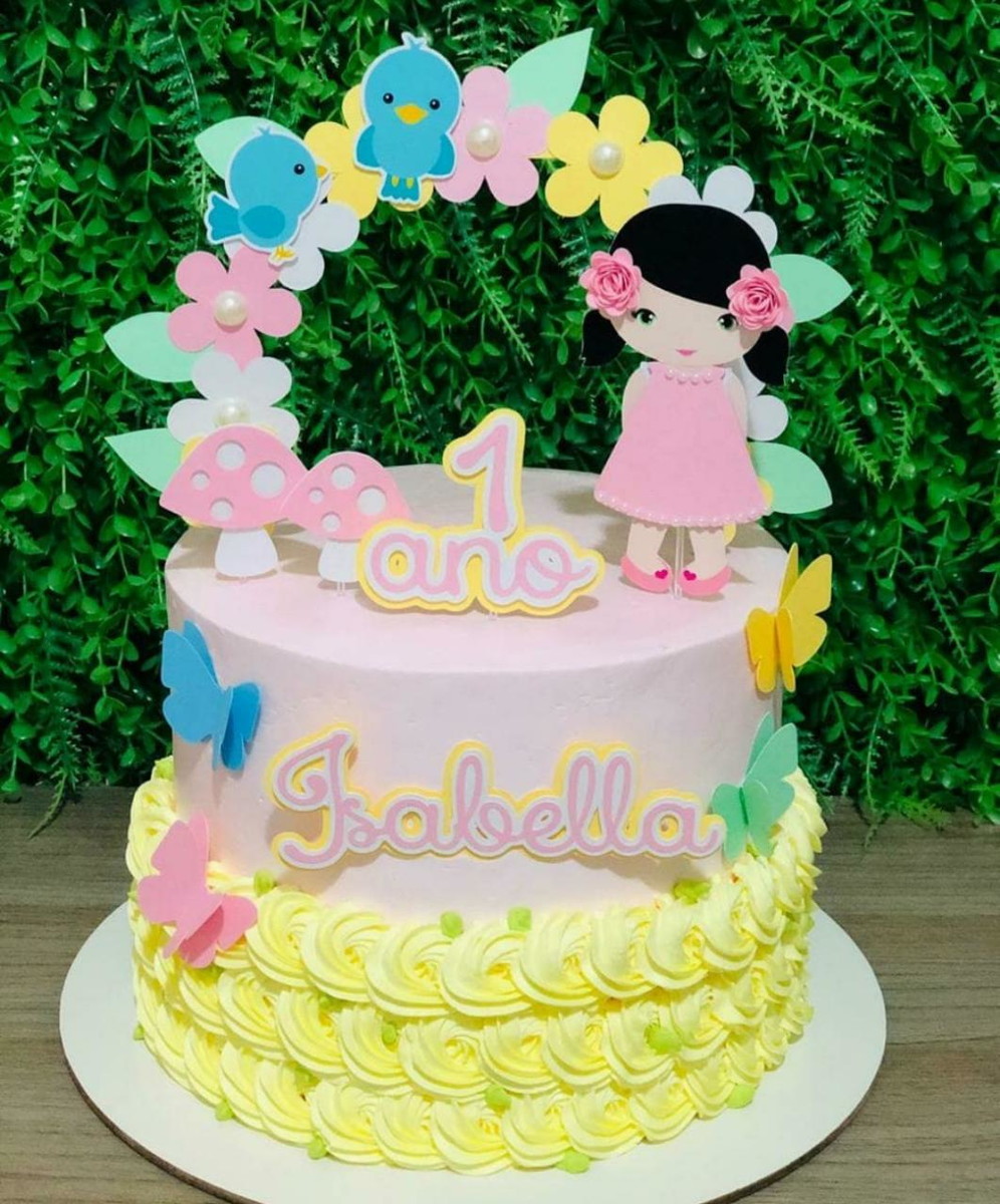Arquivo de Corte Topo de Bolo Menina com Arco de Flores