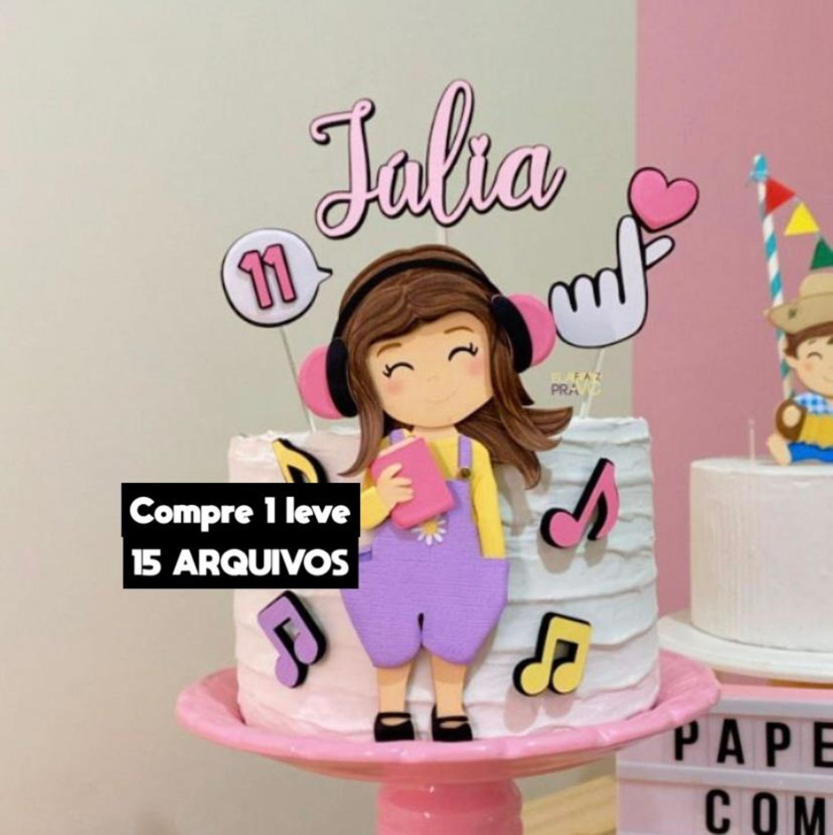 Arquivo de Corte Topo de Bolo Menina com Fone Musica