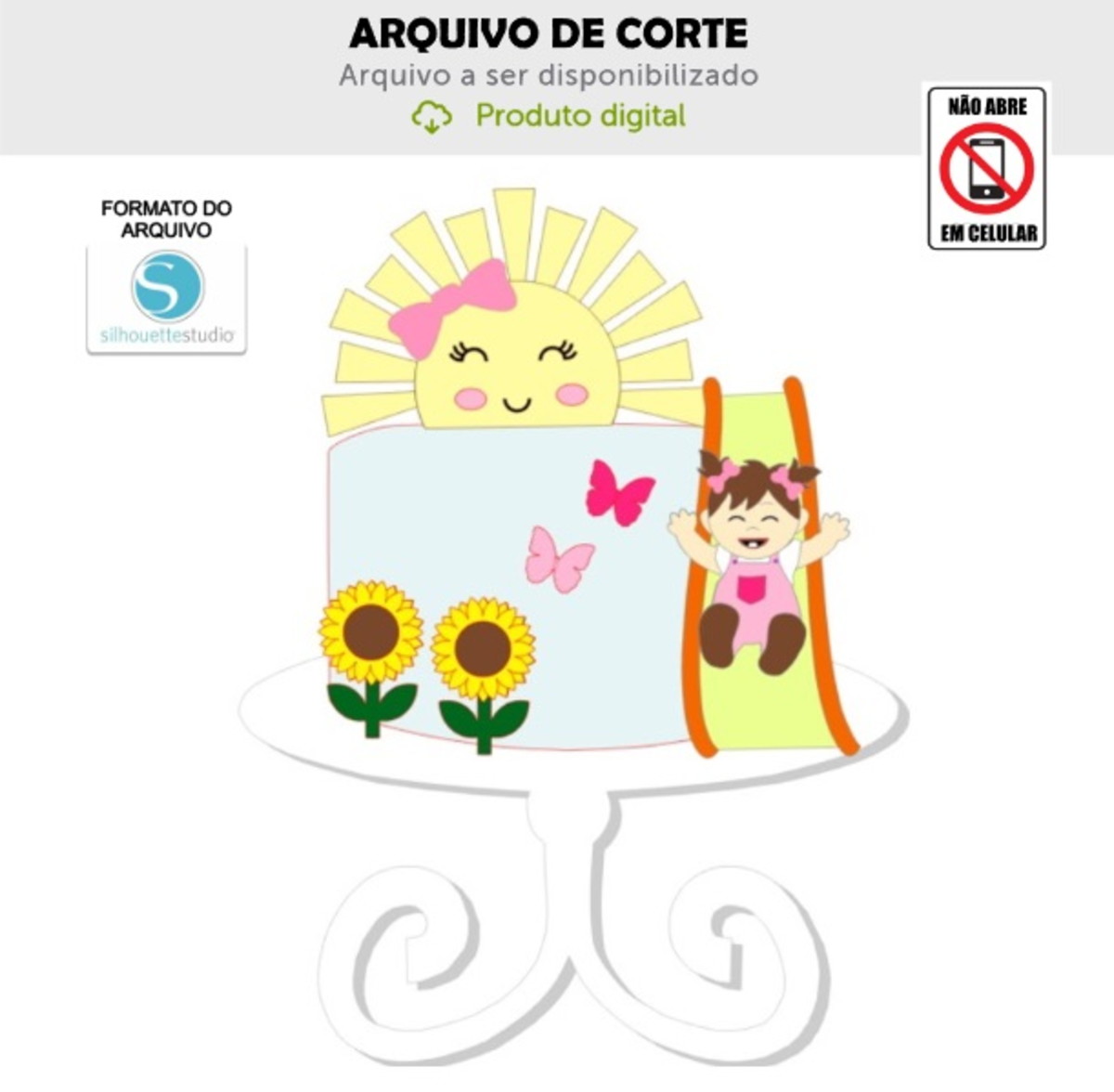 Arquivo de Corte Topo de Bolo Menina Escorregador