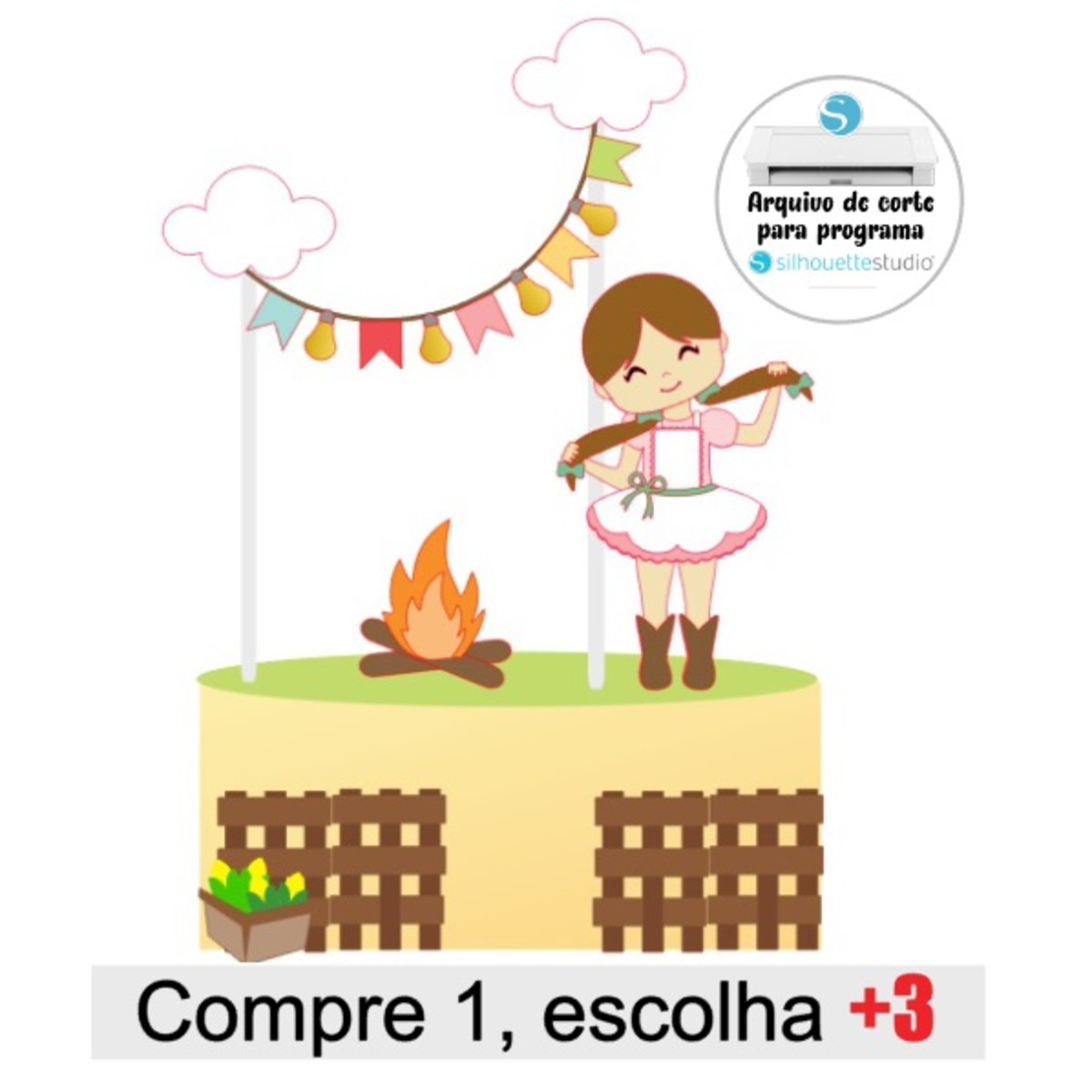 Arquivo de Corte Topo de Bolo Menina Festa Junina