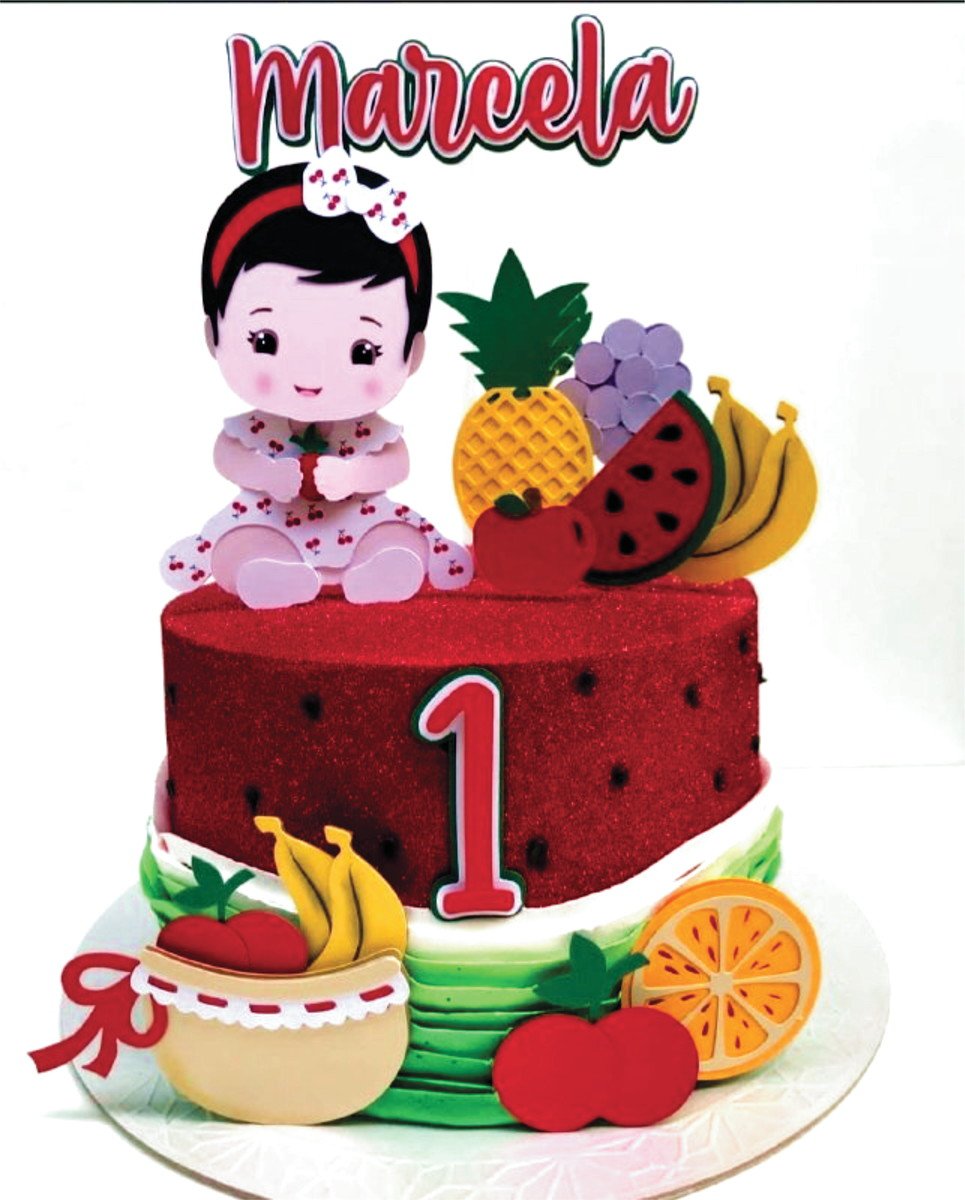 Arquivo de Corte Topo de Bolo Menina Frutas Frutinhas