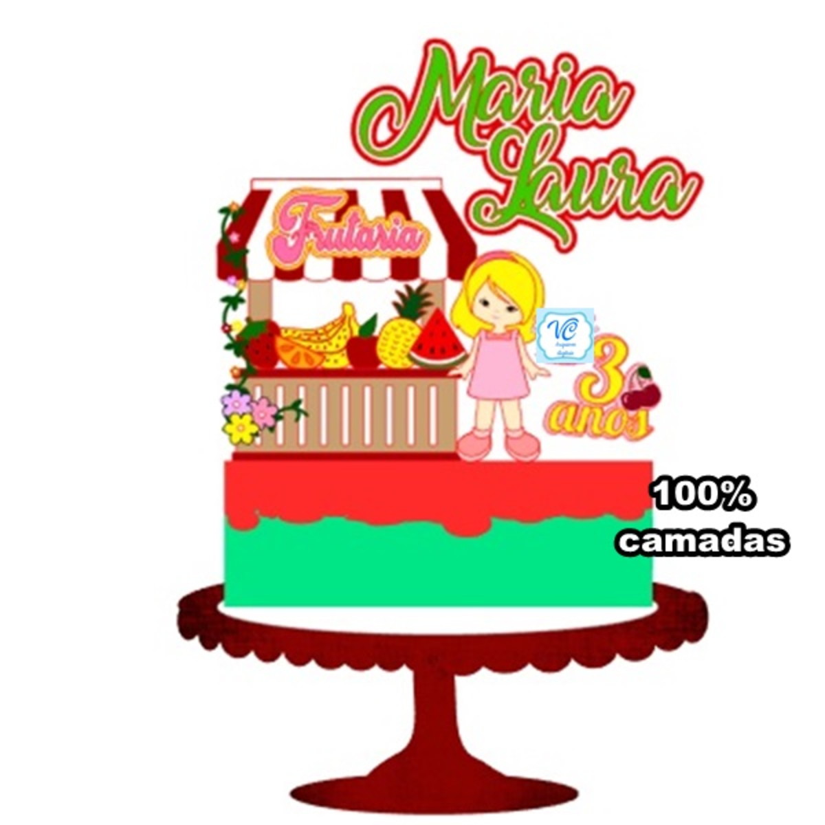 Arquivo de corte topo de bolo menina frutinhas camadas