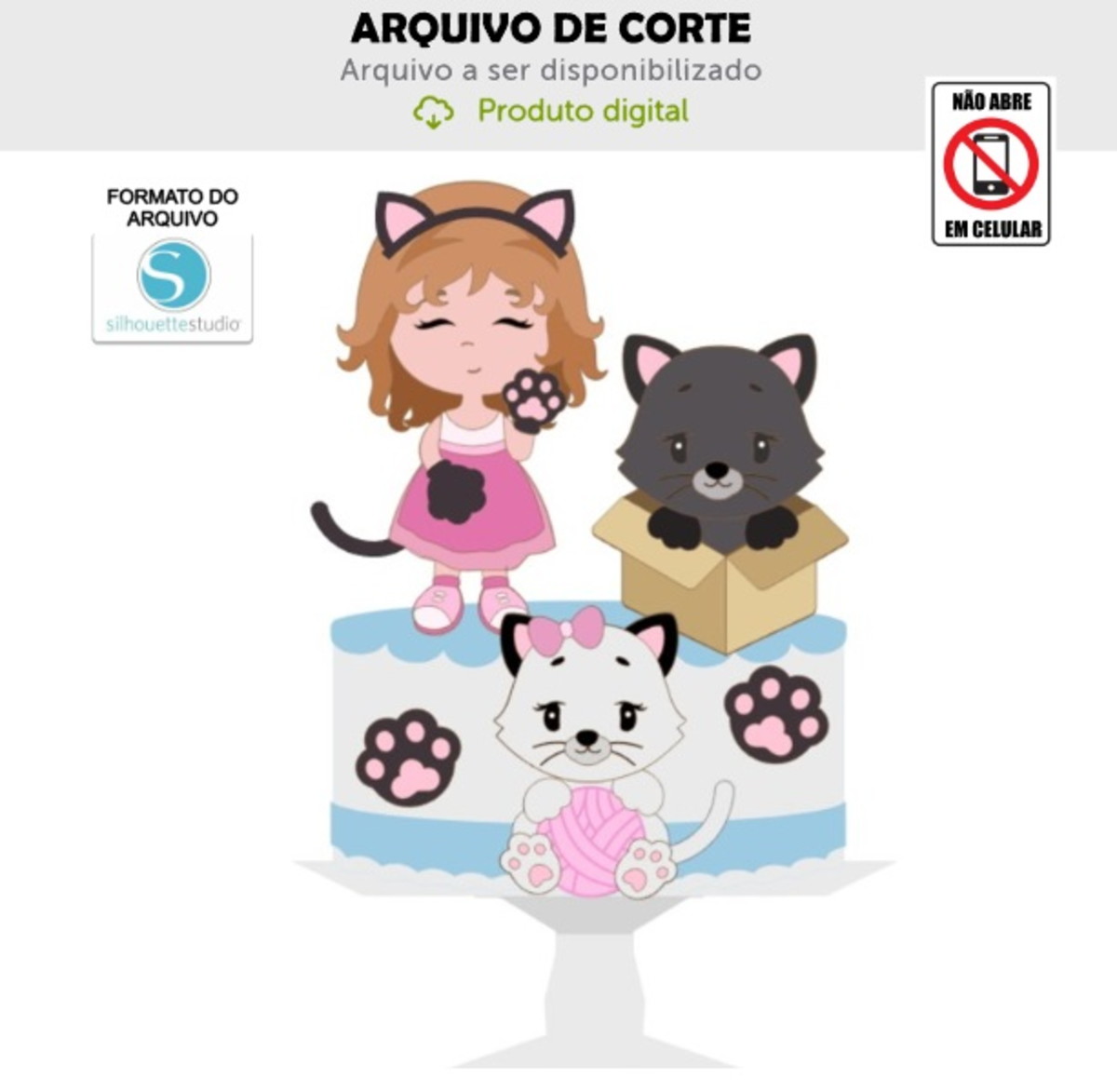 Arquivo de Corte Topo de Bolo Menina Gatinhos
