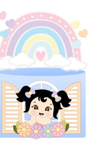 Arquivo de Corte Topo de Bolo Menina Janela - Arco Iris
