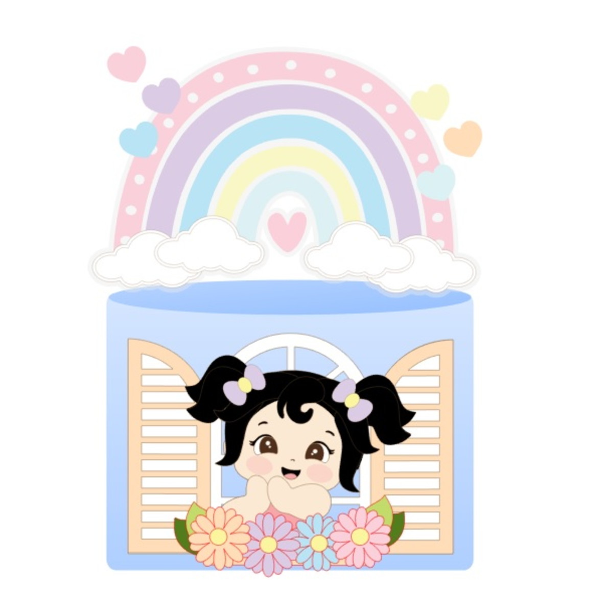 Arquivo de Corte Topo de Bolo Menina Janela - Arco Iris
