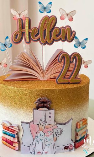 Arquivo de Corte: Topo de Bolo Menina Leitura e Livro 001