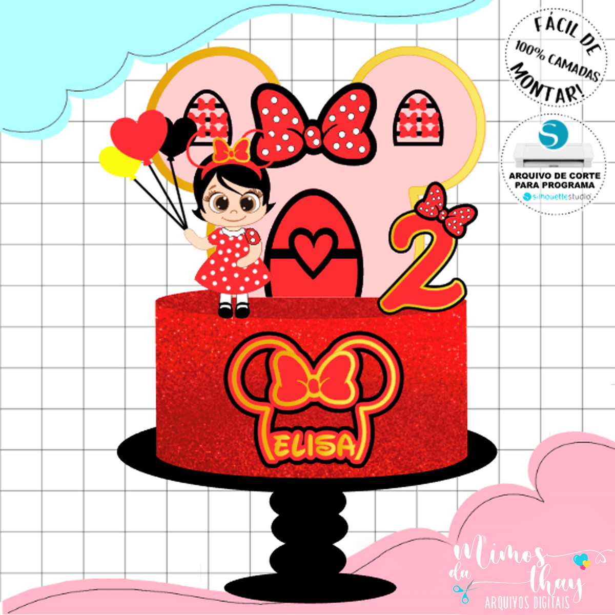 Arquivo de Corte: Topo de Bolo Menina Minnie Vermelha 018