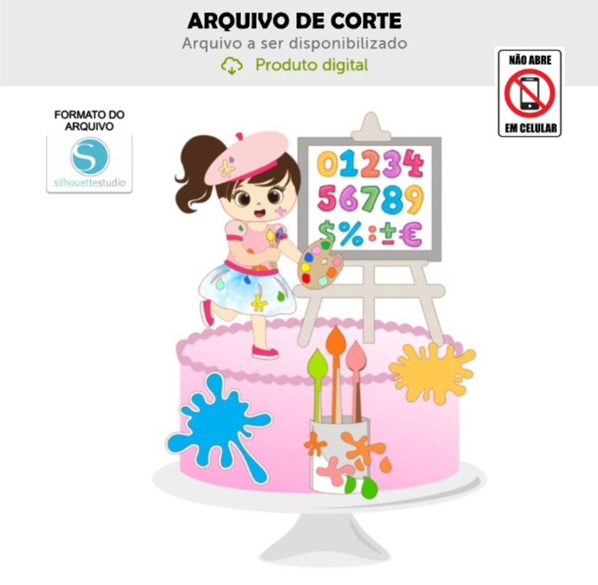 Arquivo de Corte Topo de Bolo Menina Pintando