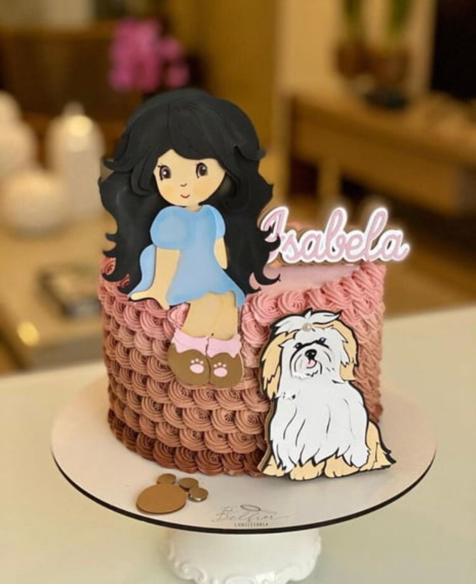 Arquivo de Corte Topo de Bolo Menina Sentada com Cachorro