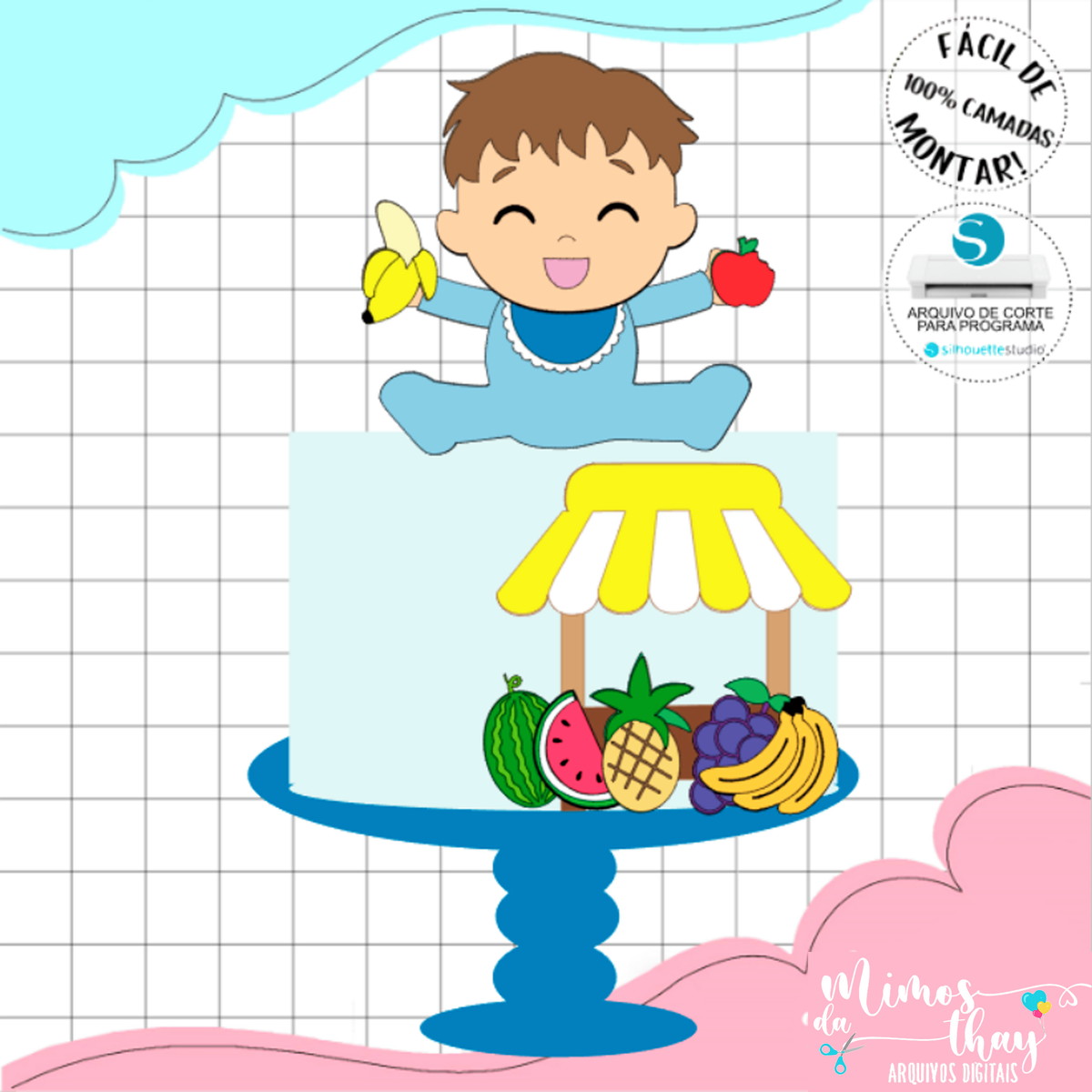 Arquivo de Corte: Topo de Bolo Menino Baby Frutinhas 017 - Imagem 2