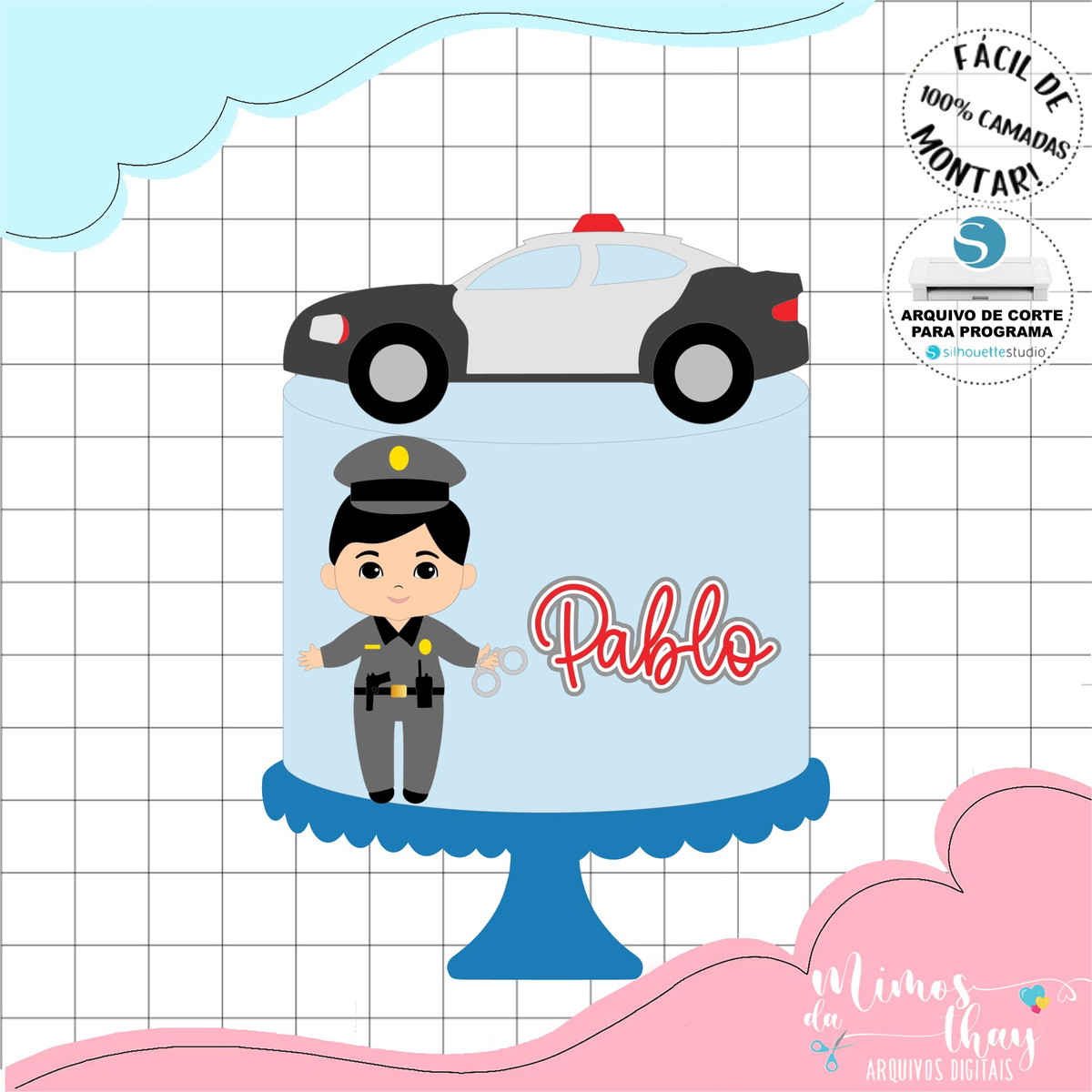 Arquivo de Corte Topo de Bolo Menino Baby Polícia 001
