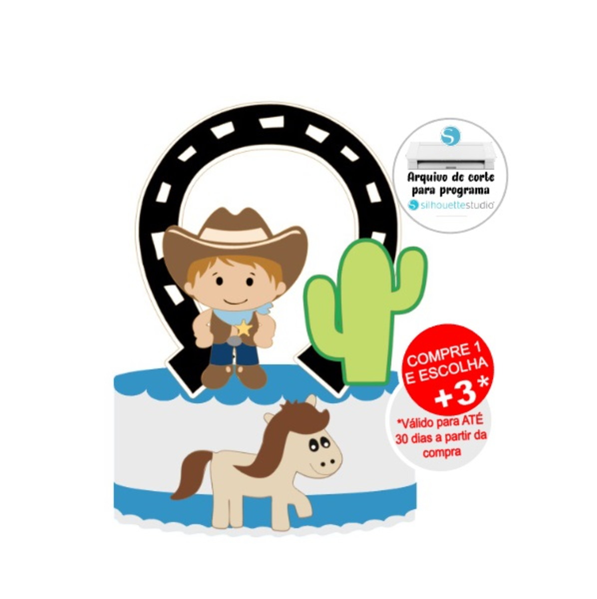 Arquivo de Corte Topo de Bolo Menino Cowboy