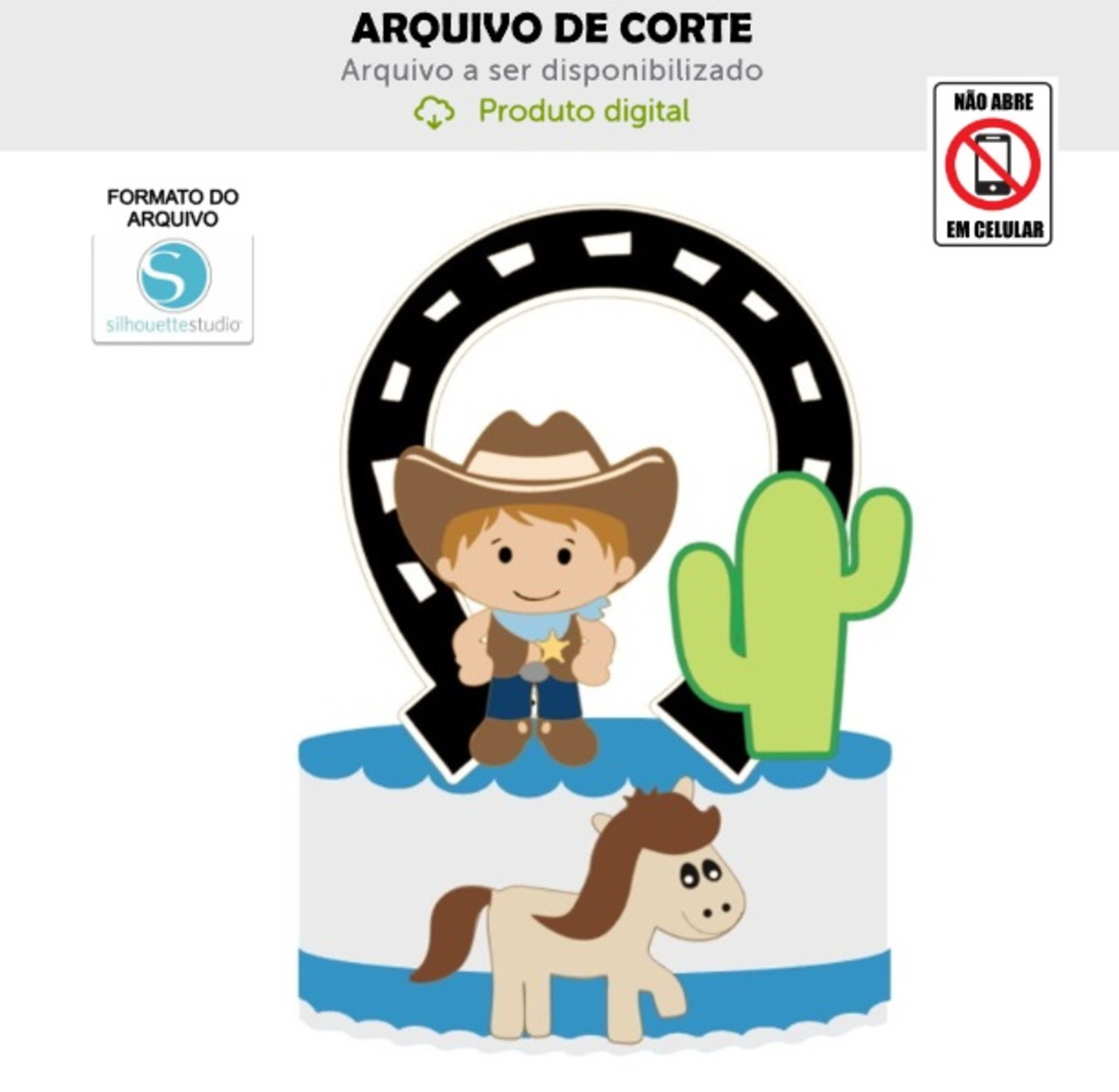 Arquivo de Corte Topo de Bolo Menino Cowboy